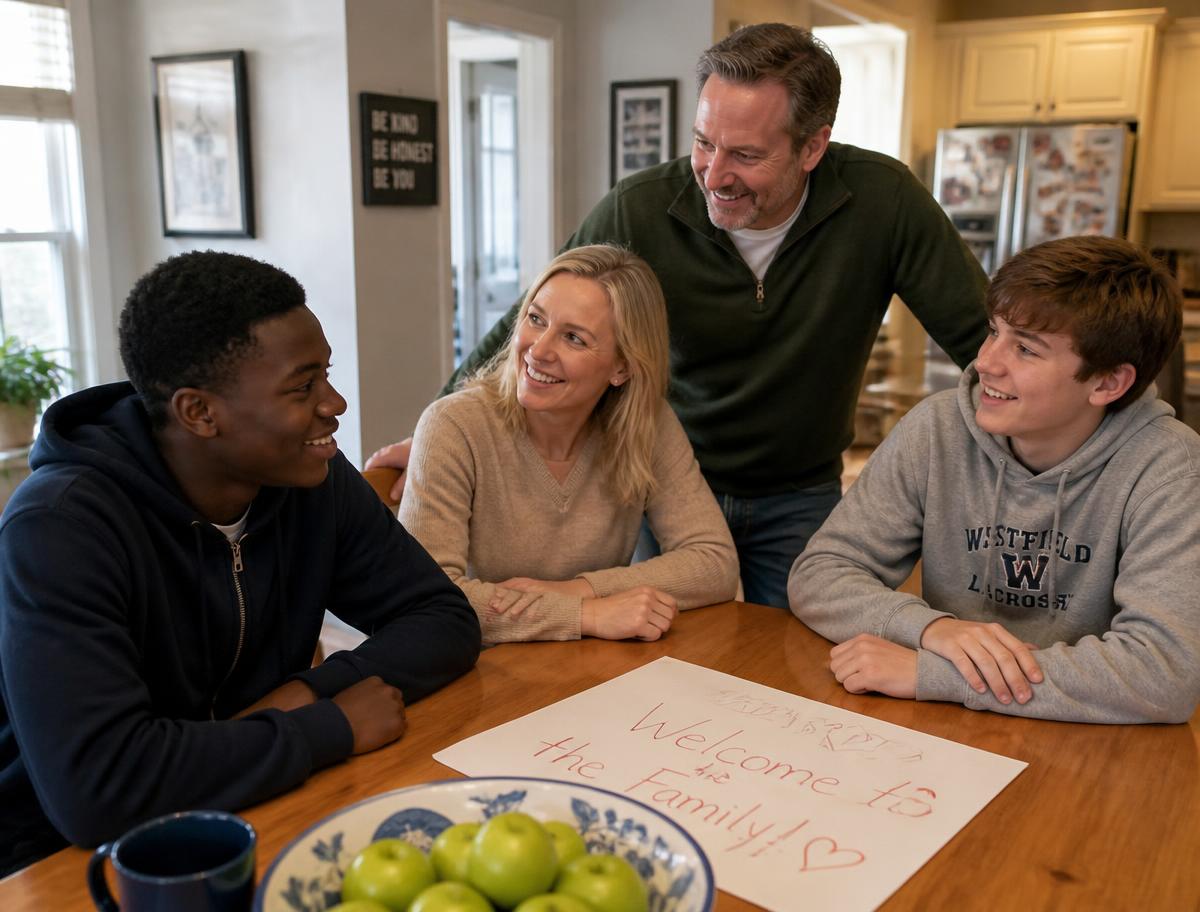 An American host family welcoming an African exchange student